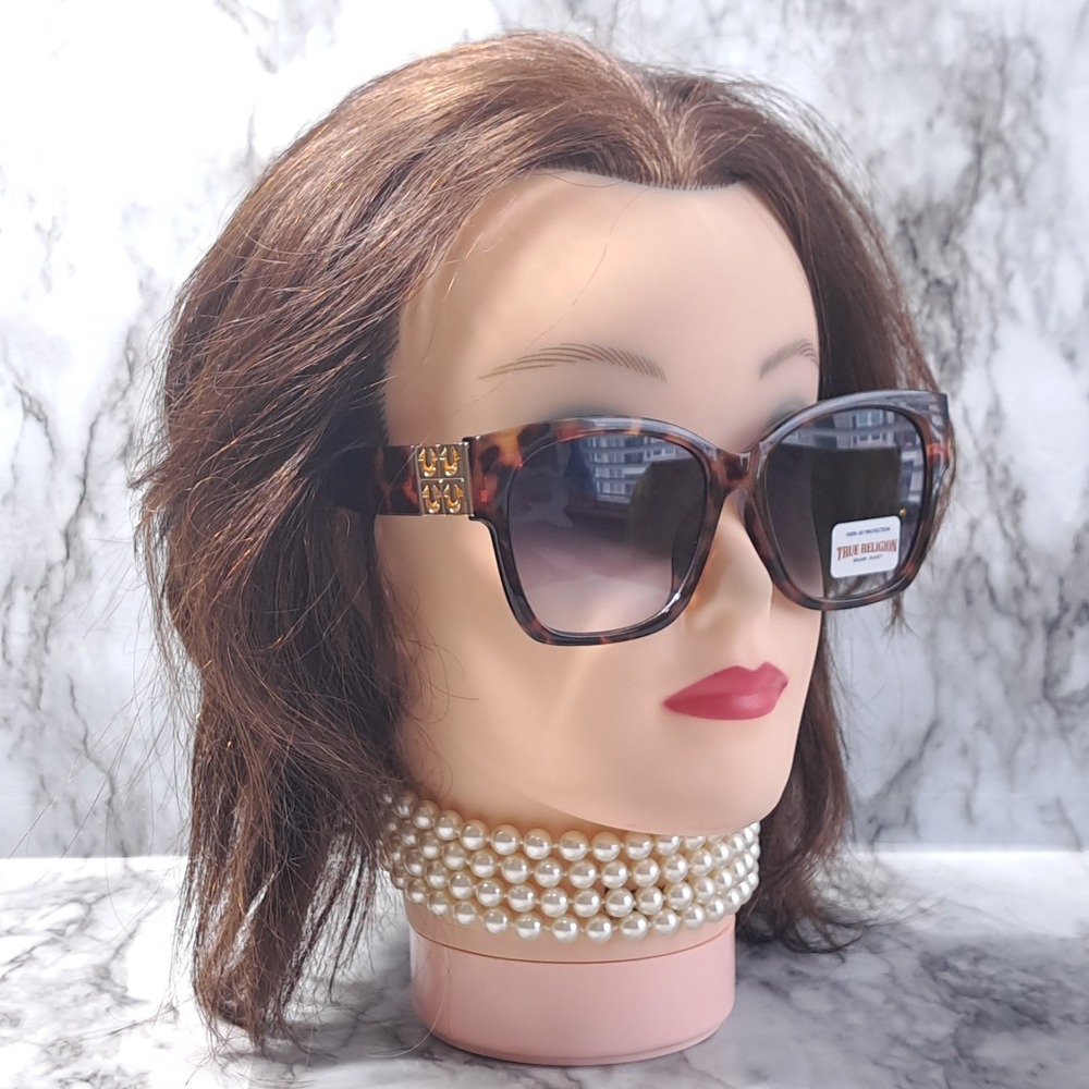 True Religion Oversized Square Sunglasses Brown Leopard Print Gold Accents